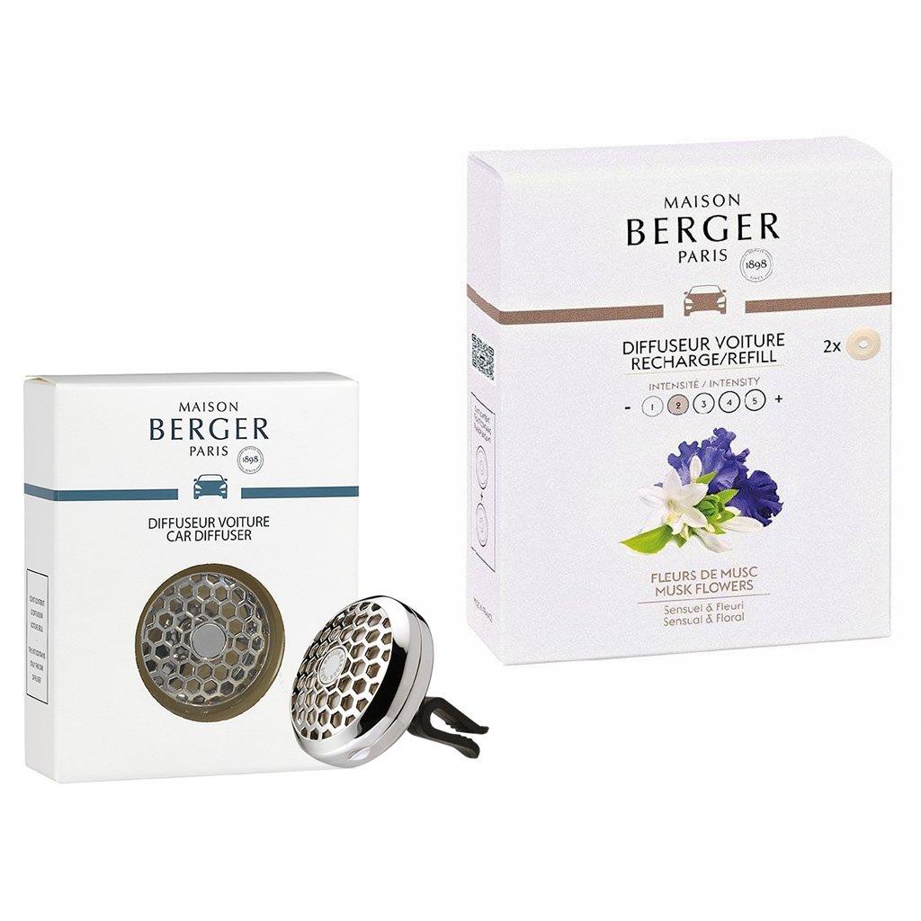 Sada spony na vůni do auta Honey Comb a vůně do auta Květy pižma, 2 ks