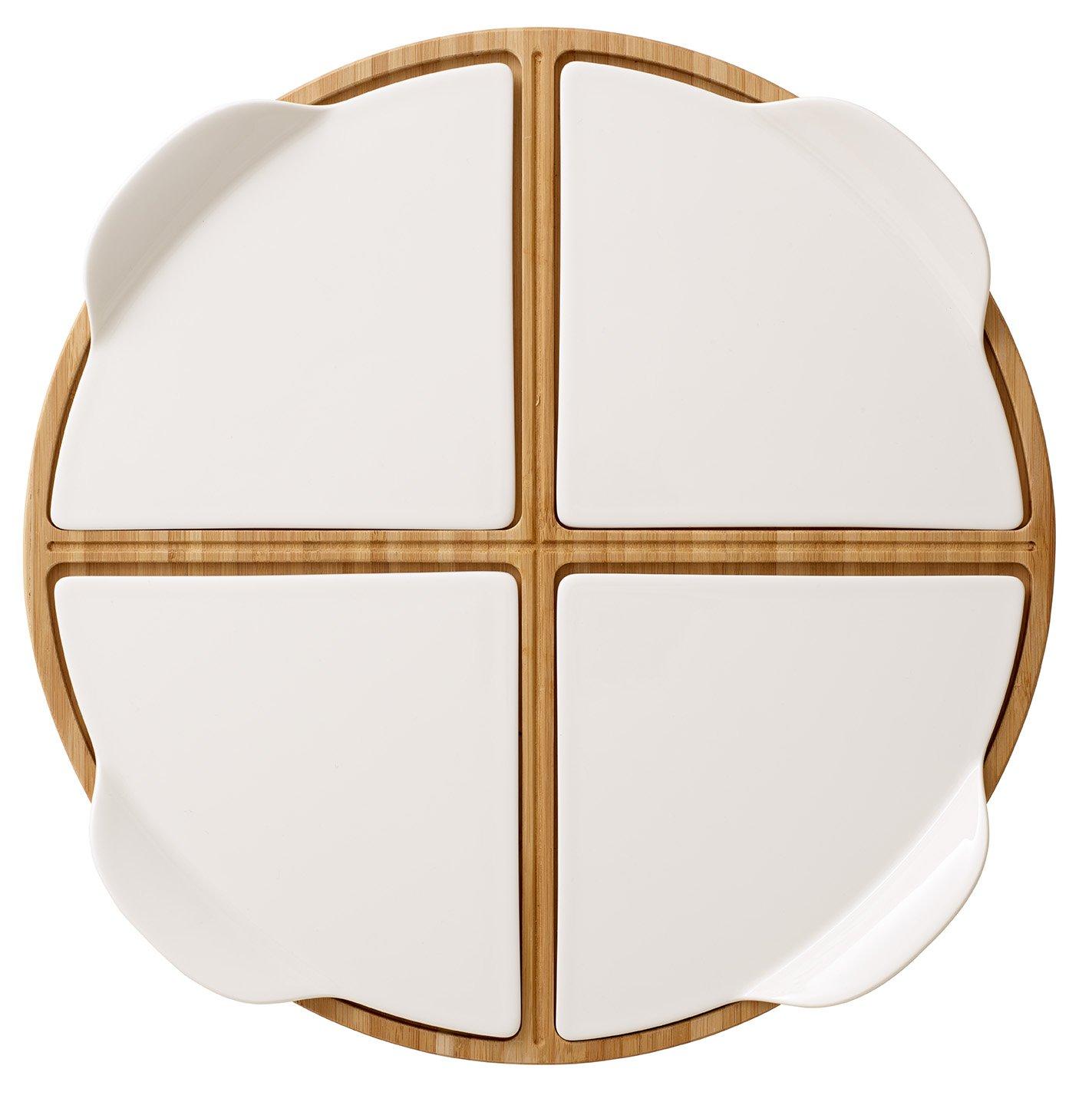 Pizza Passion dřevěný podnos se 4 talířky na pizzu, Ø 37 cm