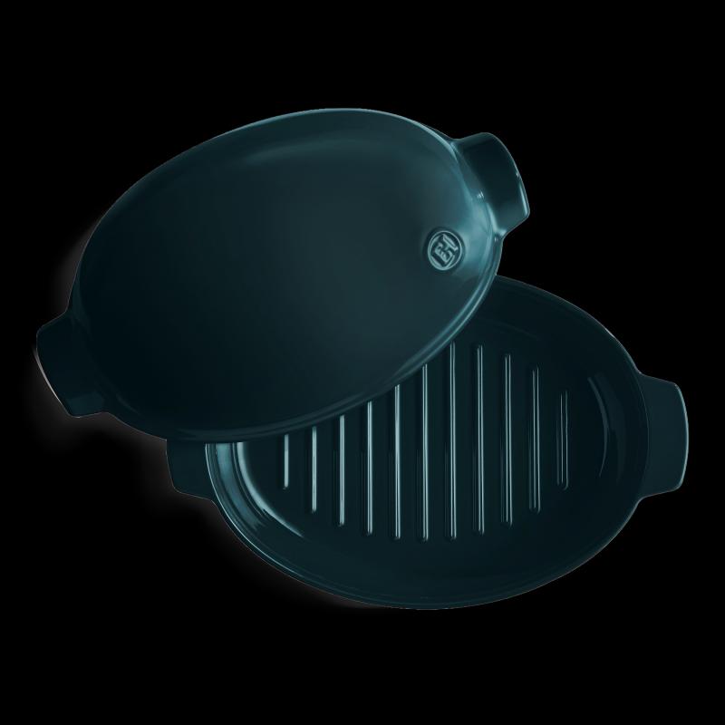 Oválný keramický pekáč na drůbež s poklicí, 5 l, temně modrá Belle Ile