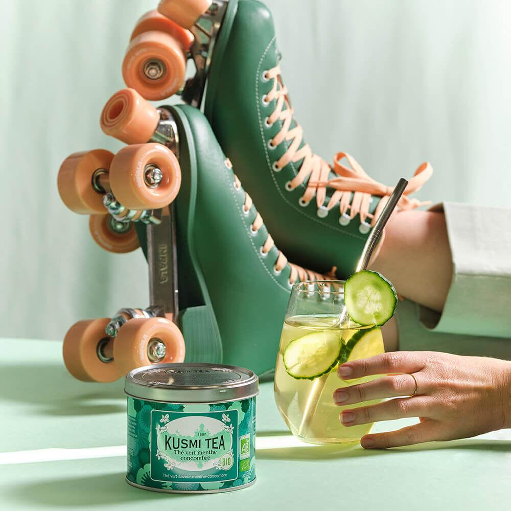 Sypaný zelený čaj s okurkou a mátou Bio, kovová dóza 100 g