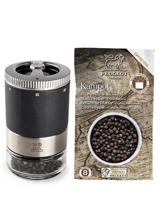 Mlýnek na pepř Maestro + 1 zásobník + černý pepř Kampot