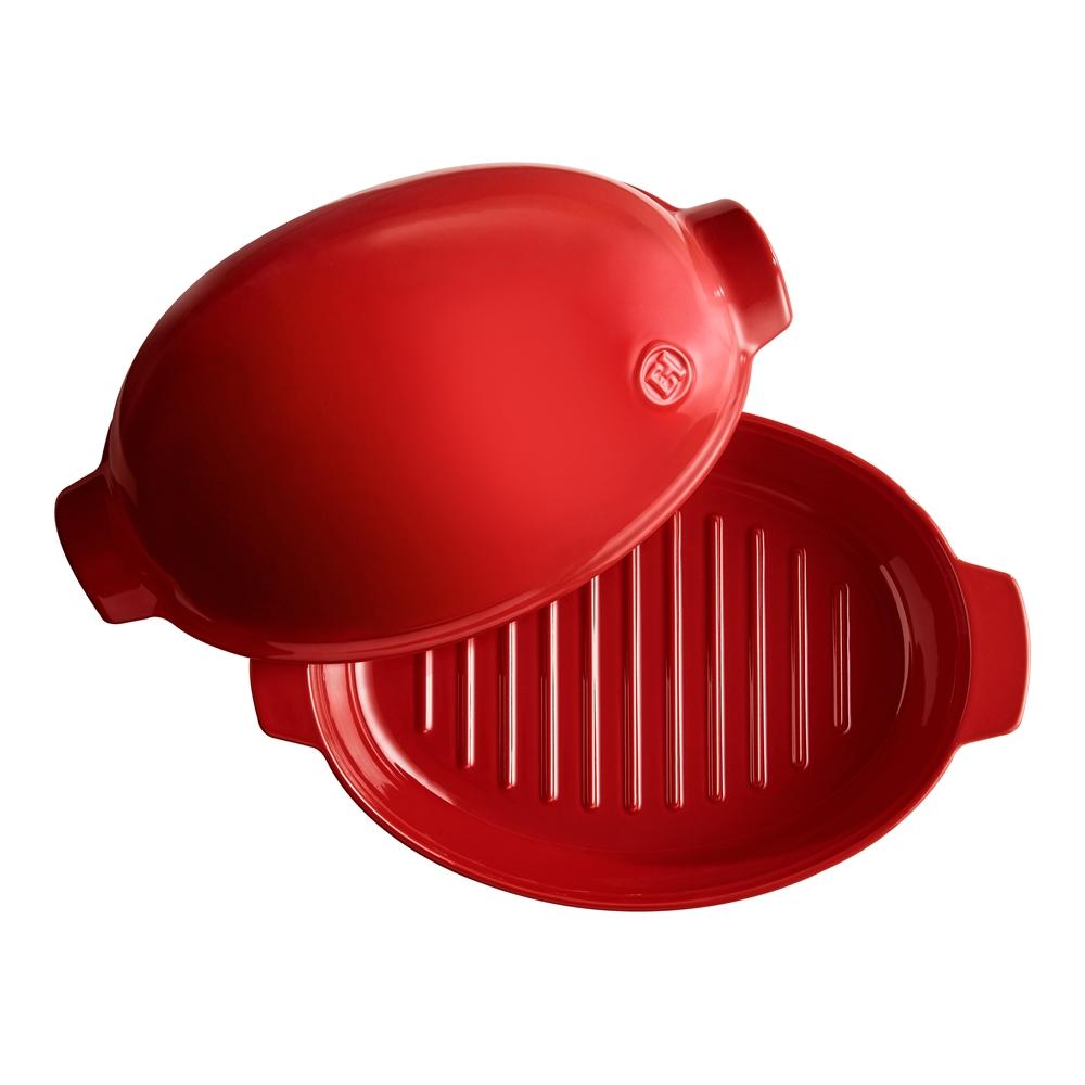 Oválný keramický pekáč na drůbež s poklicí, 5 l, pepřová