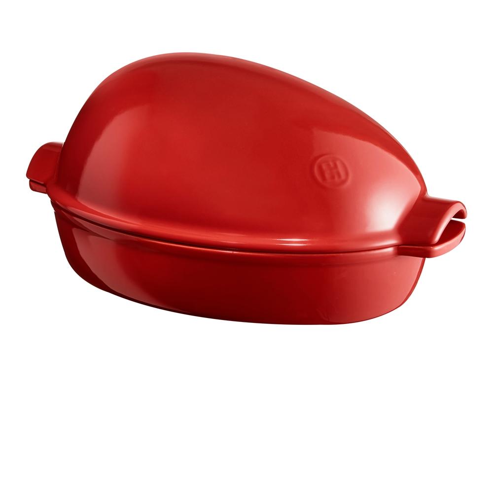 Oválný keramický pekáč na drůbež s poklicí, 5 l, pepřová