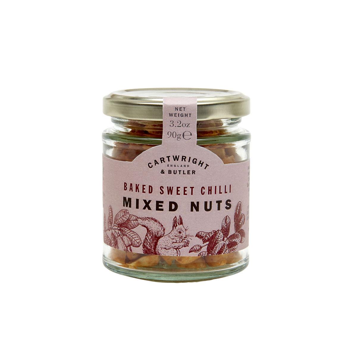 Směs pečených kešu a arašídů s příchutí Sweet Chilli, skleněná dóza, 95 g
