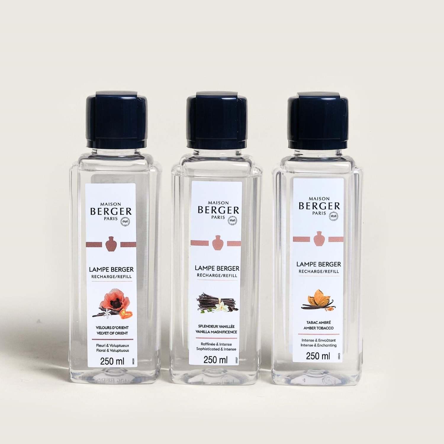 Náplně do katalytických lamp: Velkolepá vanilka, Samet z orientu, Jantarový tabák, 3x250 ml