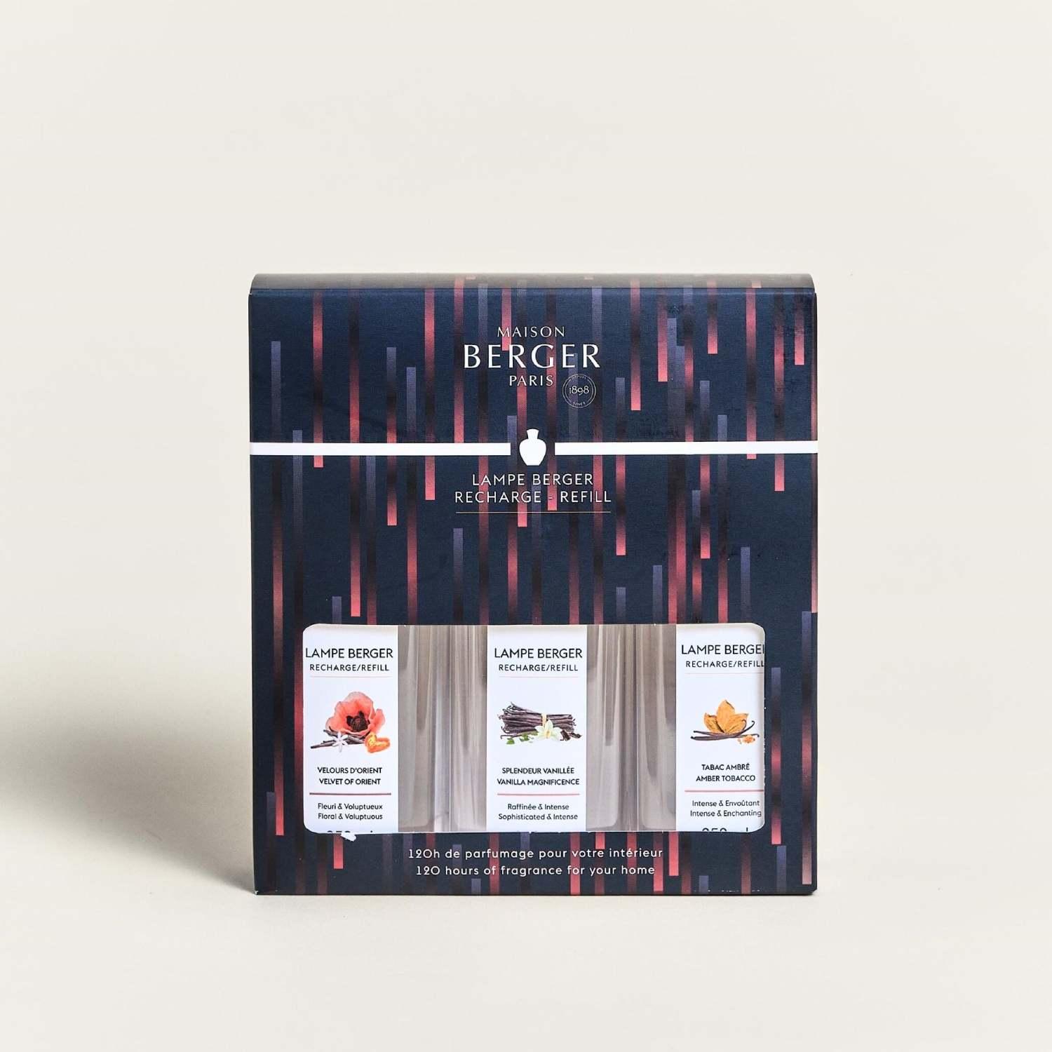 Náplně do katalytických lamp: Velkolepá vanilka, Samet z orientu, Jantarový tabák, 3x250 ml