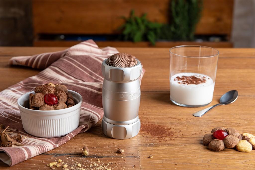 Moučenka/cukřenka na moučkový cukr Dispenser, 16 cm, stříbrná