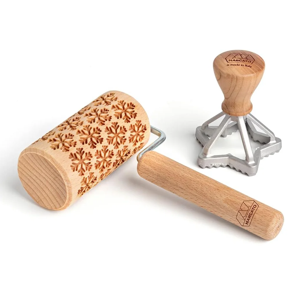 Sada na cukroví: vykrajovátko hvězda + embosovaný váleček, vločky 