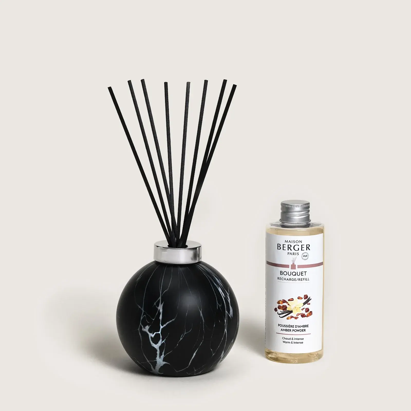Aroma difuzér Marbure, černý + náplň Ambrový prach 180 ml