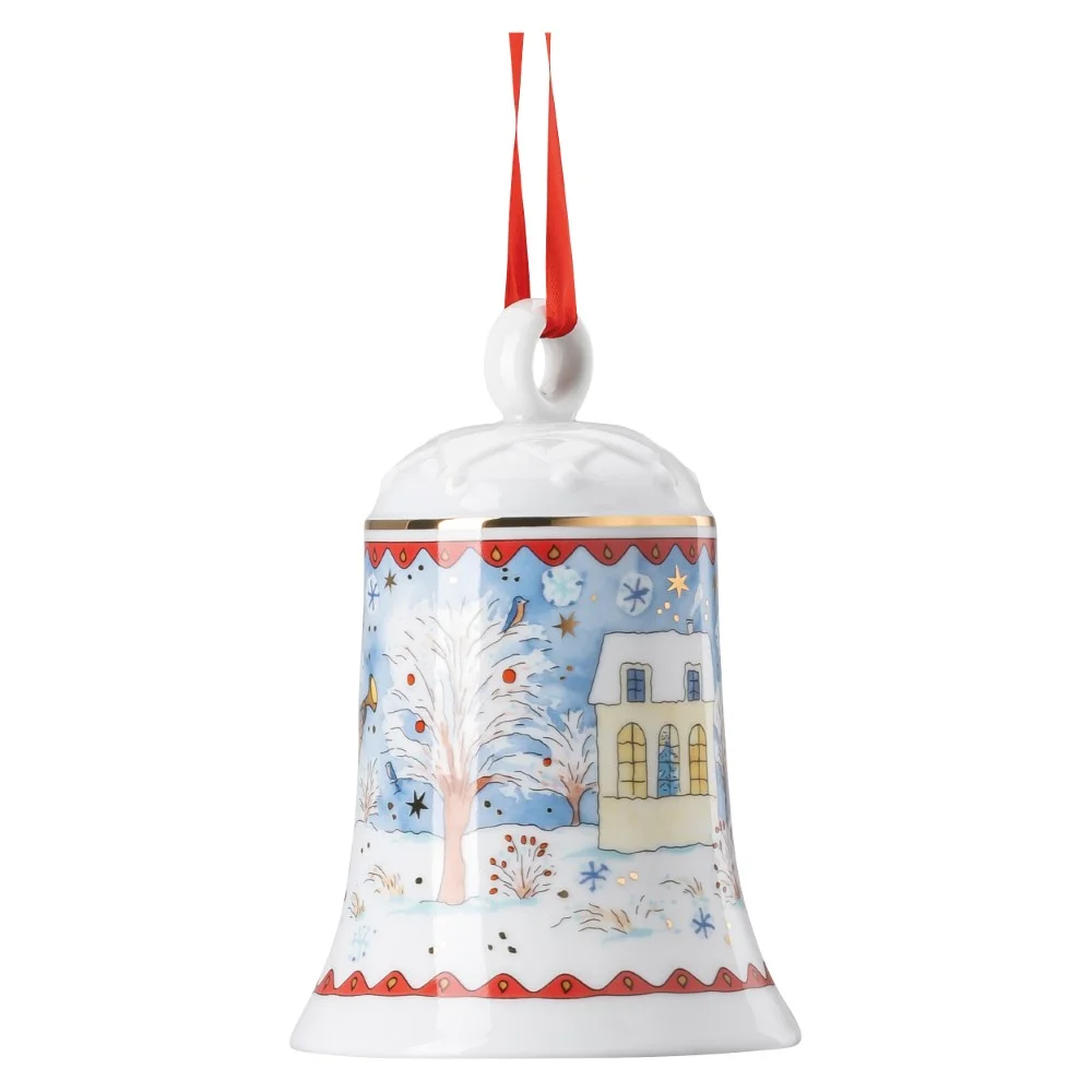 Vianočný porcelánový zvonček, Štedrý večer, 12 cm