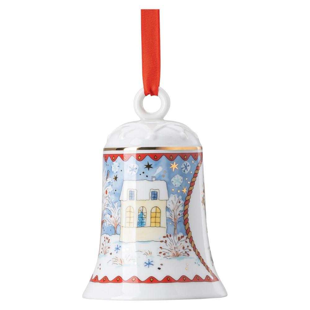 Vianočný porcelánový zvonček, Štedrý večer, 12 cm