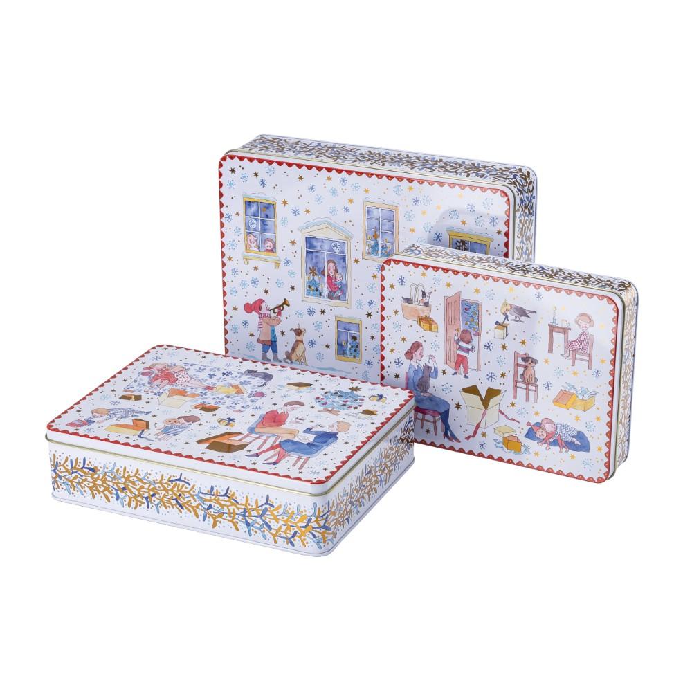 Vianočná súprava 3 plechových nádob na cukrovinky, Štedrý večer