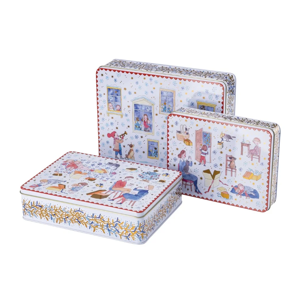 Vianočná súprava 3 plechových nádob na cukrovinky, Štedrý večer