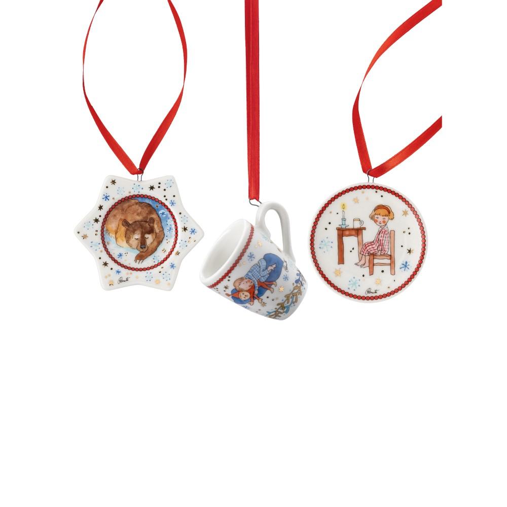 Vianočná sada 3 porcelánové mini ozdoby, Štedrý večer, 6 cm