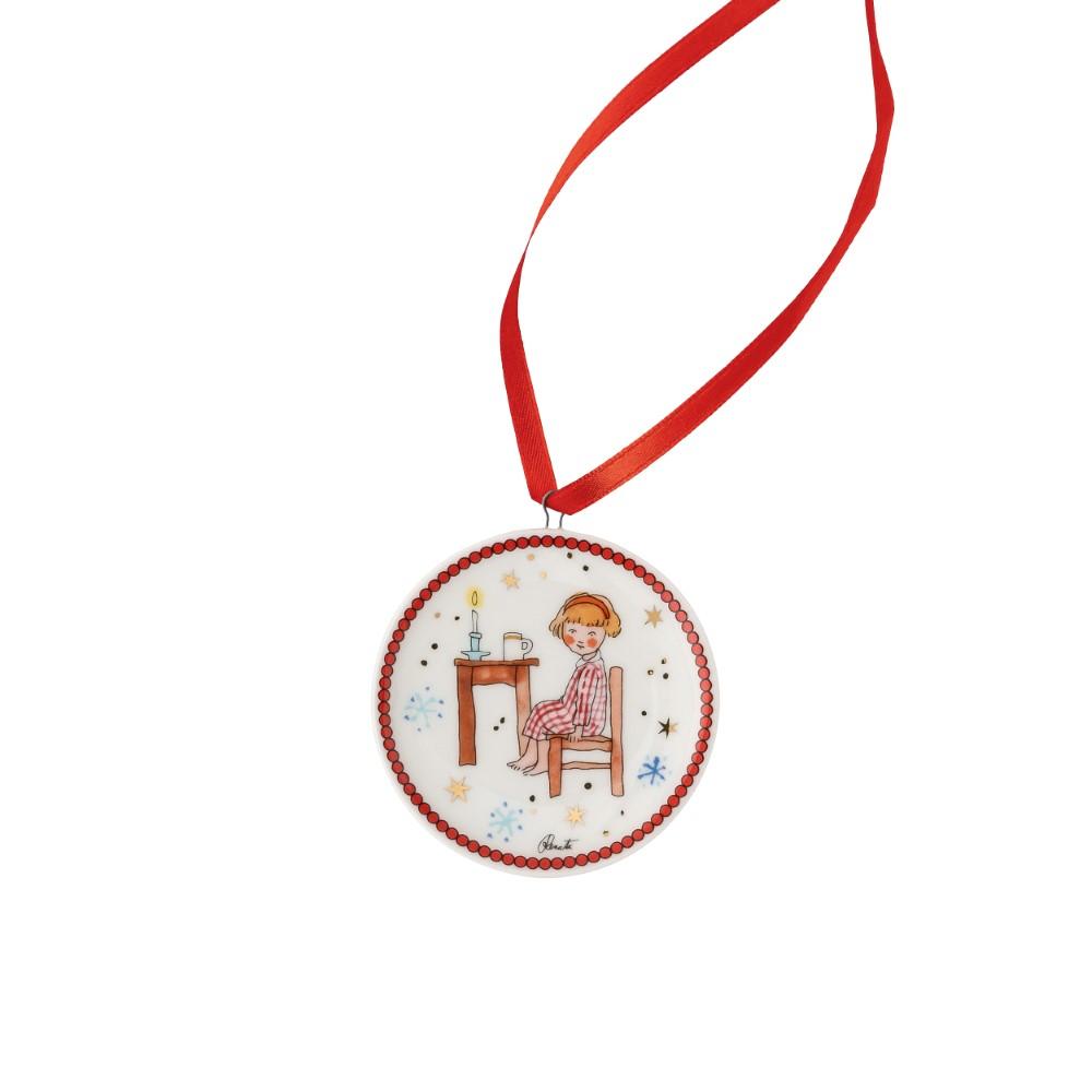 Vianočná sada 3 porcelánové mini ozdoby, Štedrý večer, 6 cm