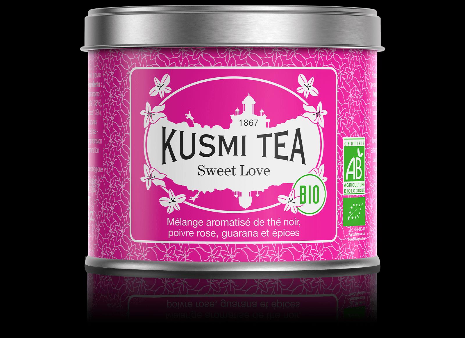 Sypaný čierny čaj Sweet Love Bio, kovová dóza 20 g