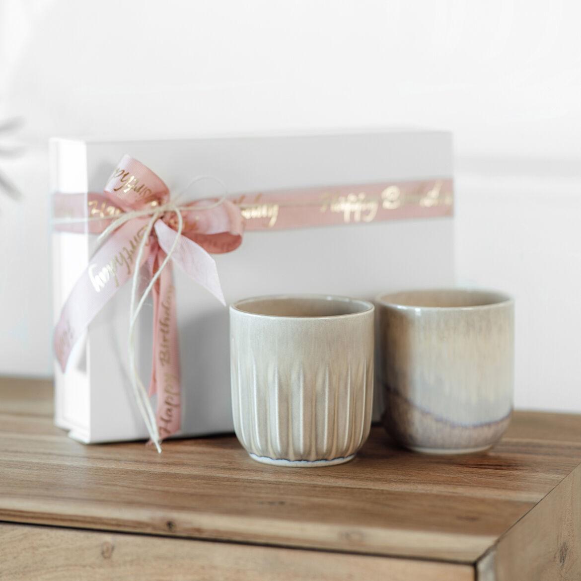 Súprava dvoch hrnčekov bez uška Perlemor Sand, 350 ml