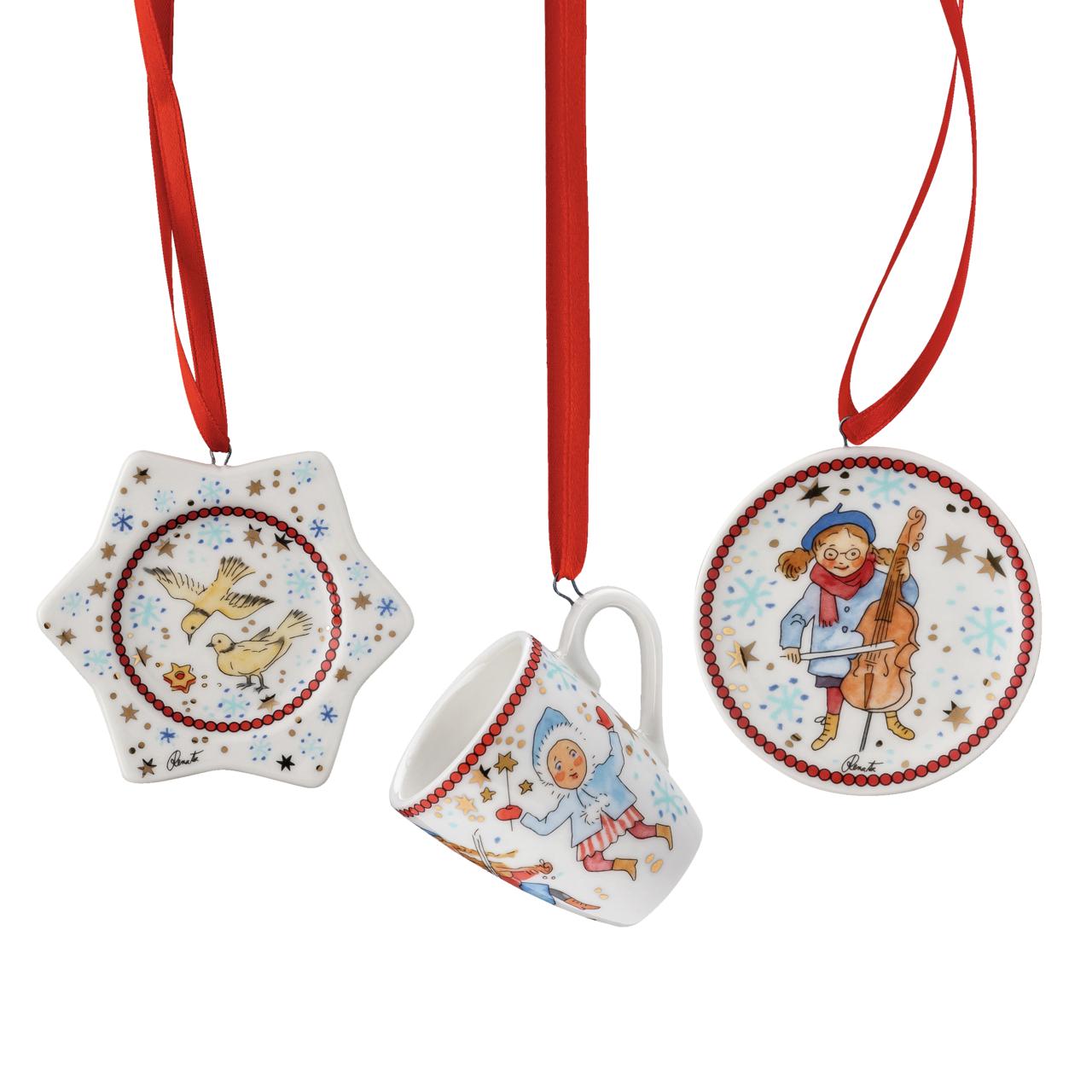 Vianočná sada 3 porcelánové mini ozdoby, Christmas Sounds, 6 cm
