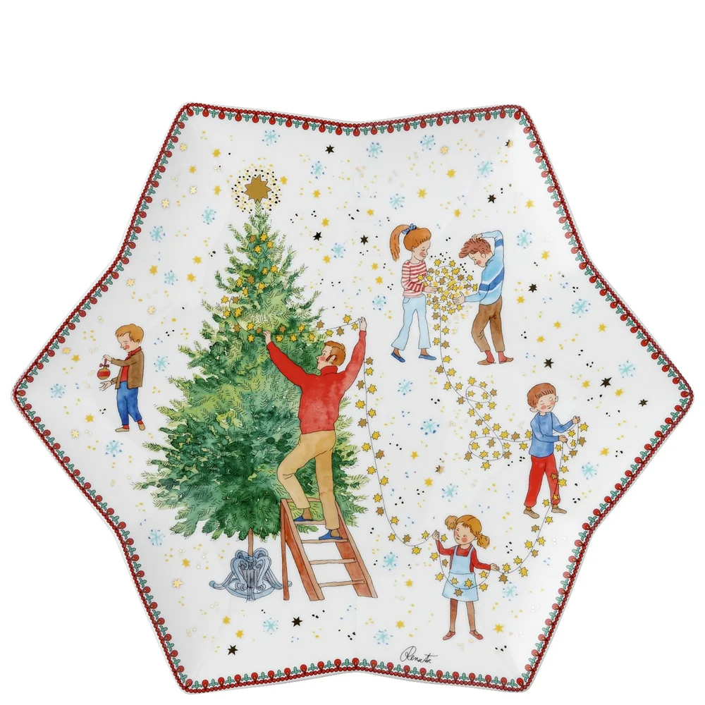 Veľký vianočný tanier v tvare hviezdy, Vianočné svetielka, Ø 34 cm