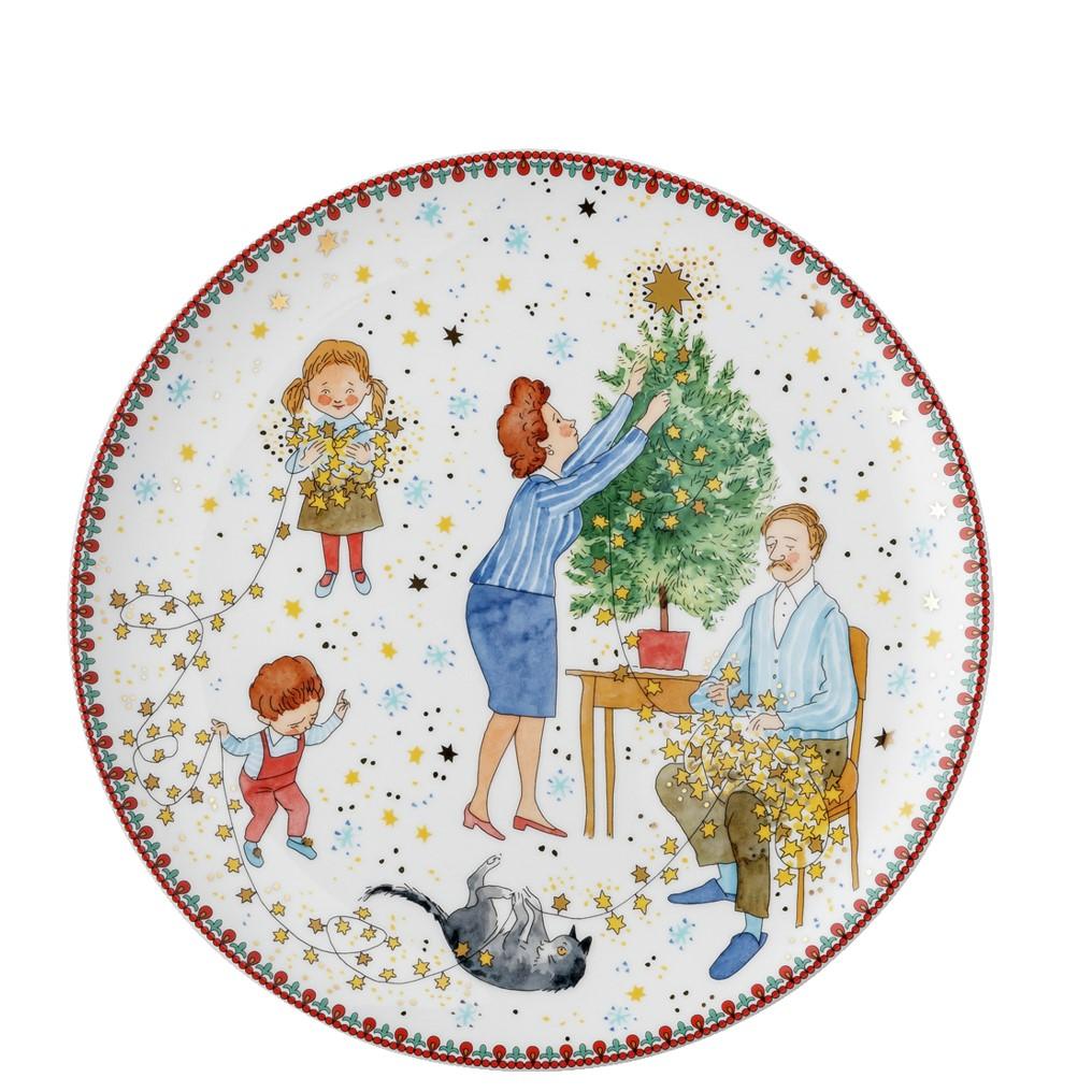 Vianočný tanier na cukrovinky, Vianočné svetielka, motív Rodina zdobí stromček, Ø 22 cm